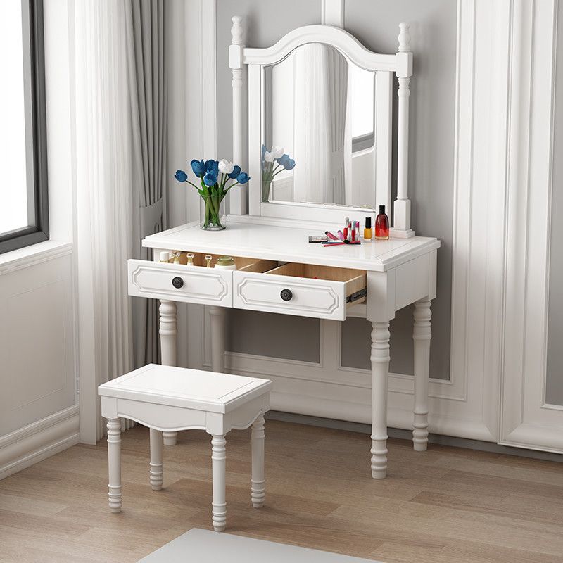 Victorian Solid Wood Vanity Makeup Dressing Table Stool Set with Mirror