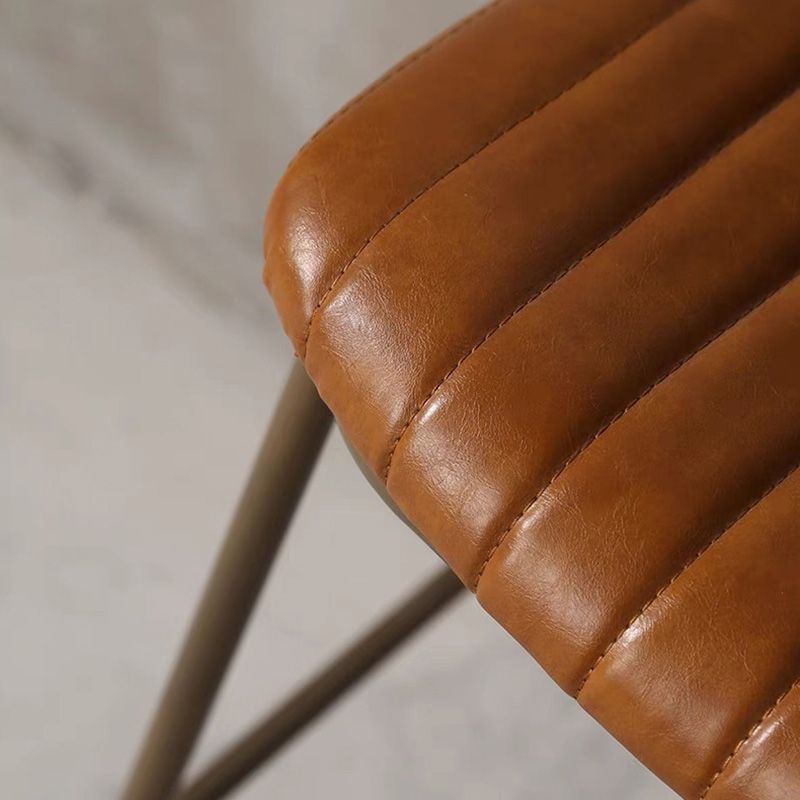 Industrial Metal Barstool Faux Leather Footrest Low Back Counter Stool with Iorn 4 Legs