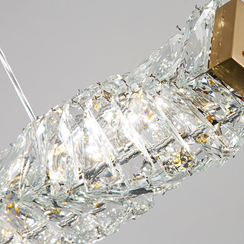 Crystal LED Pendant Ceiling Cylinder Kitchen Island Fixture in Gold Finish