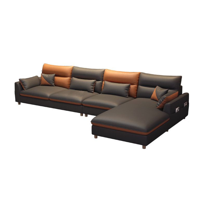 Contemporary Right Hand Facing Sofa & Chaise L-Shape Faux Leather Sofa