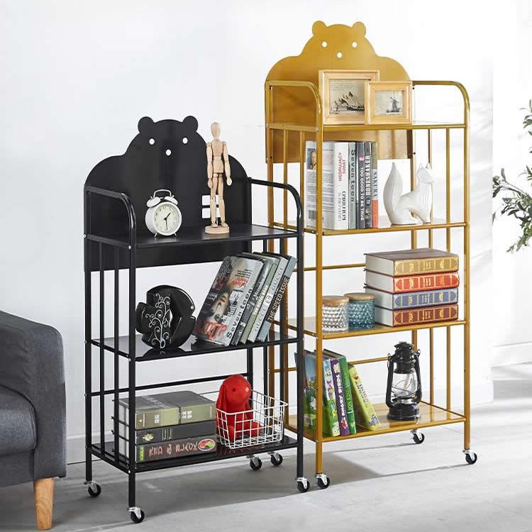 Modern Style Bookshelf Open Back Metal Bookcase with Caster Wheels