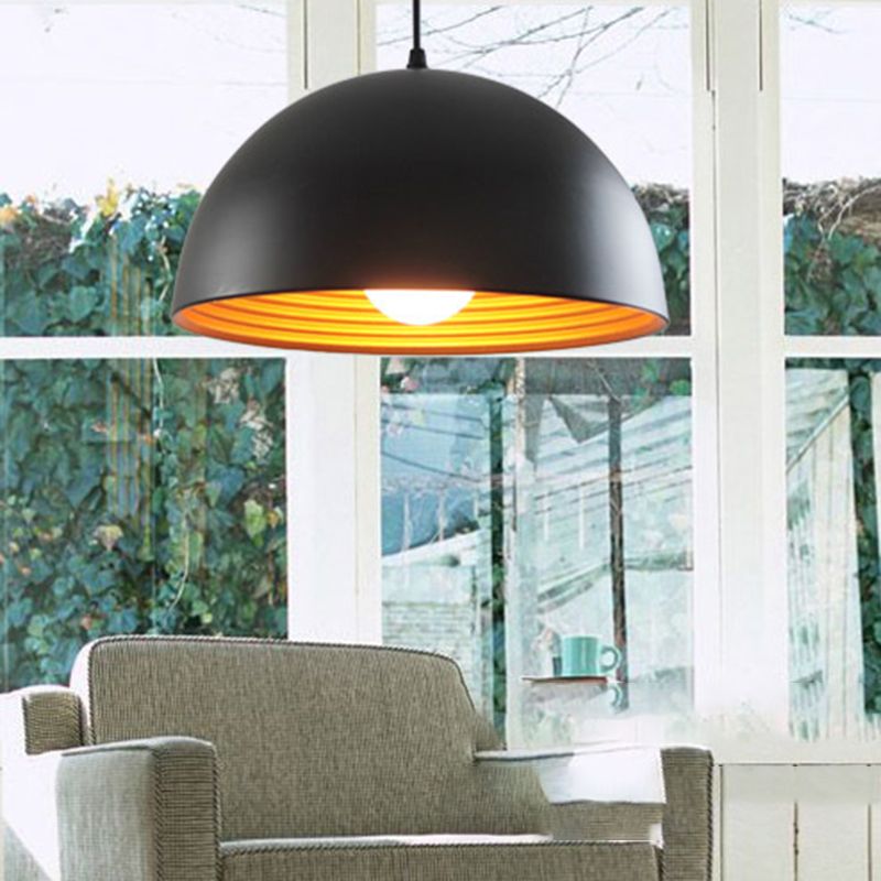 Luz de colgante industrial de tazón negro 1 accesorios de iluminación colgante de metal claro