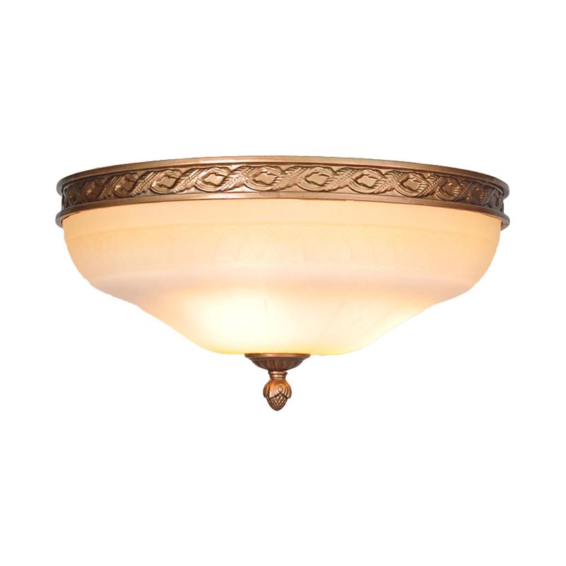 Bronze Bowl Flush Mount Lighting Country Frosted Glass 3/5 Lights Living Room Ceiling Light, 14"/16.5"/20" W