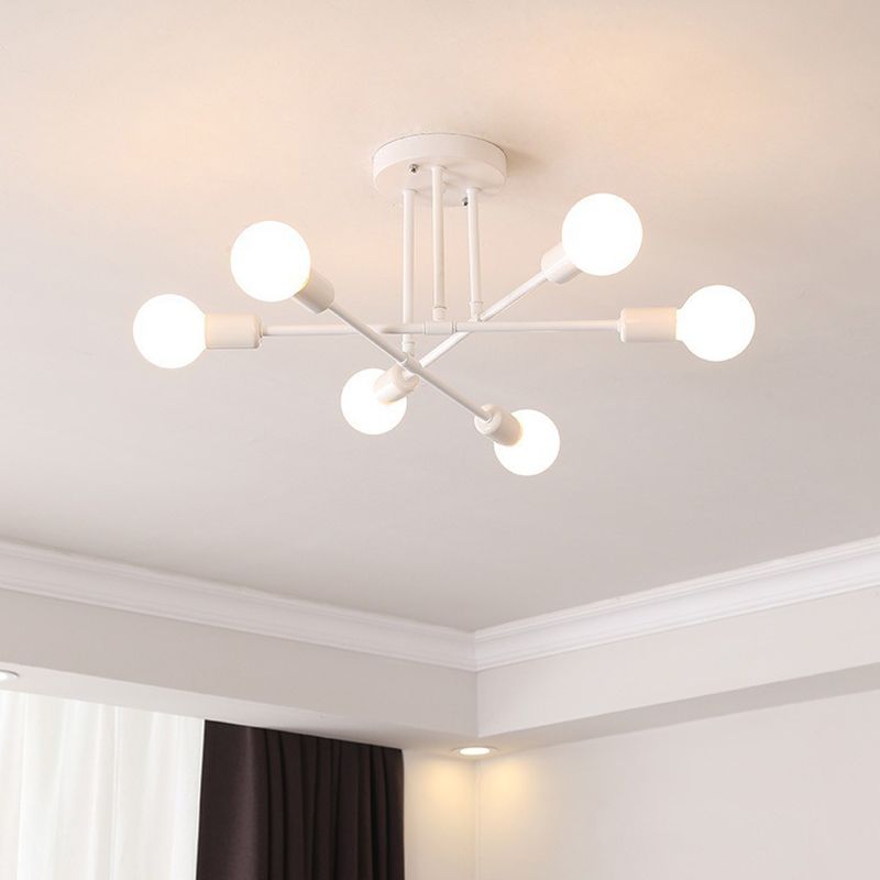 Lineaire Plafond Verlichting Retro Industrieel Ijzer Blootgesteld Lamp Semi Flush Mount Verlichting voor Living Room