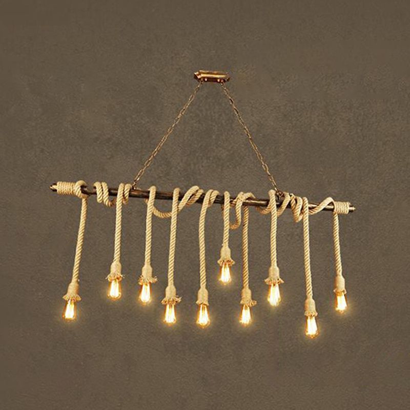Hemp Rope Hanging Island Light Industrial Hanging Lighting Fixture for Dining Room