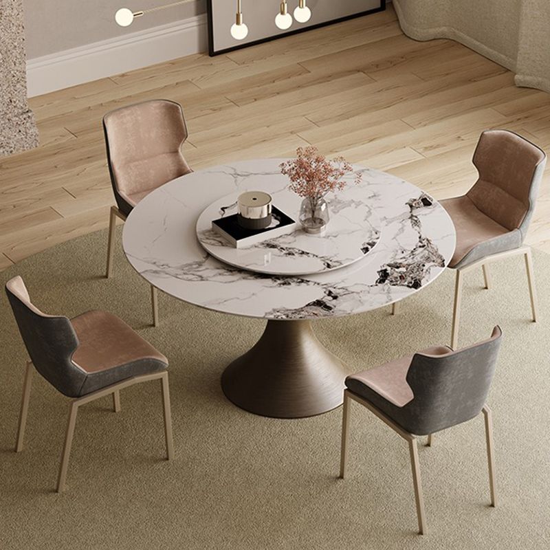 Glam Dining Set 1/4/5 Pcs Round Stone Dining Table with Armless Chairs