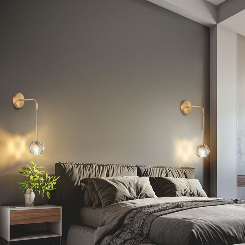 Unique Shade Crystal Wall Sconce Modern Single Light Wall Mount Light Fixture in Brass