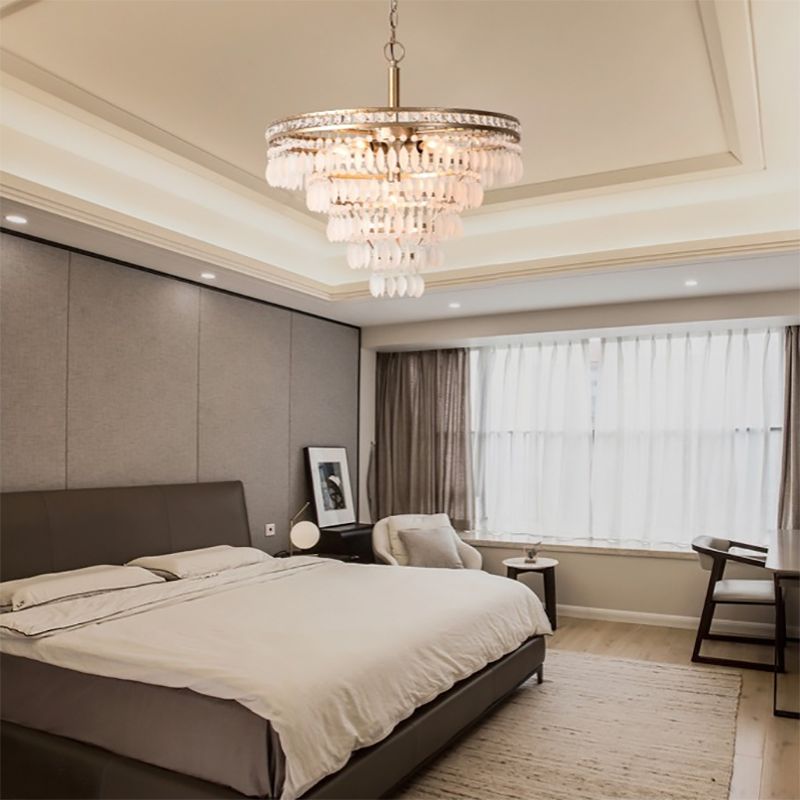 Luz de techo escalonada Cristal contemporáneo 6 luces de lámpara de lámpara de plata antigua para dormitorio
