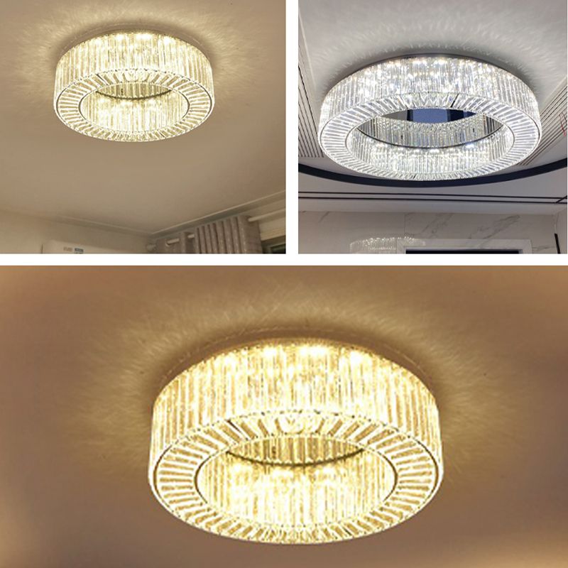 Round Modern Ceiling Mounted Lights LED Crystal Ceiling Mount Lighting for Living Room