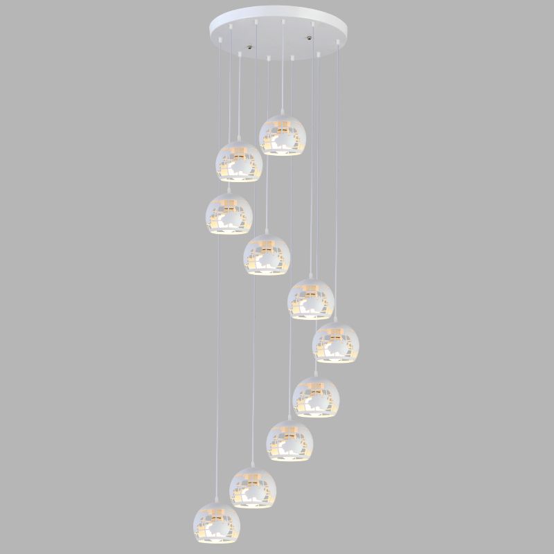 Geometric Cage Staircase Multi Ceiling Lighting Metallic Suspension Light Fixture