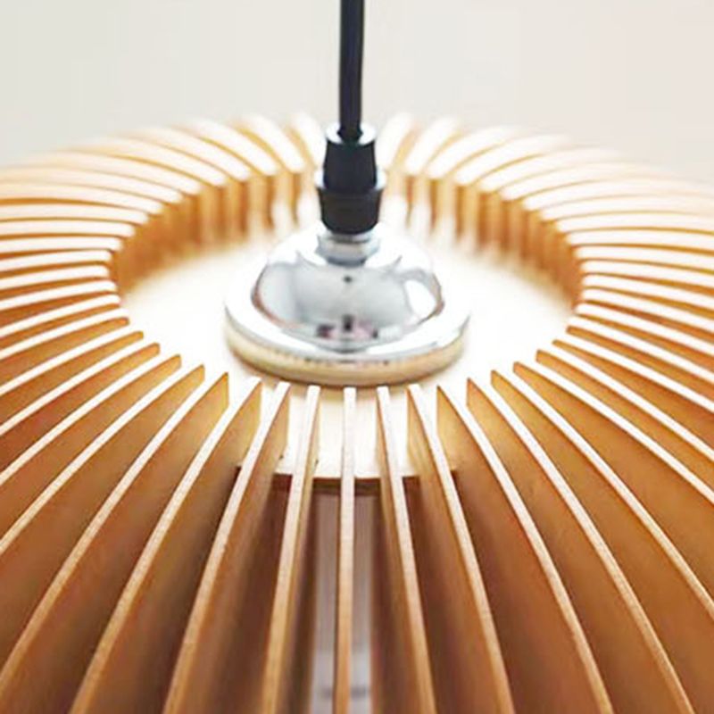 1 Light Pumpkin Shape Wooden Pendant Light Nordic Style Living Room Hanging Lamp Fixture