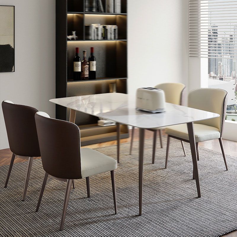 Nordic Dining Set 1/4/5 Pieces Sintered Stone Dining Table with Leather Chairs