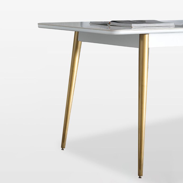 Rectangle Traditional Luxury Dining Table White Sintered Stone Table with 4 Gold Legs