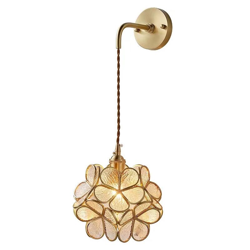 Modern Metal Wall Sconce Flower Shape Vanity Lamp with Glass Shade for Bathroom