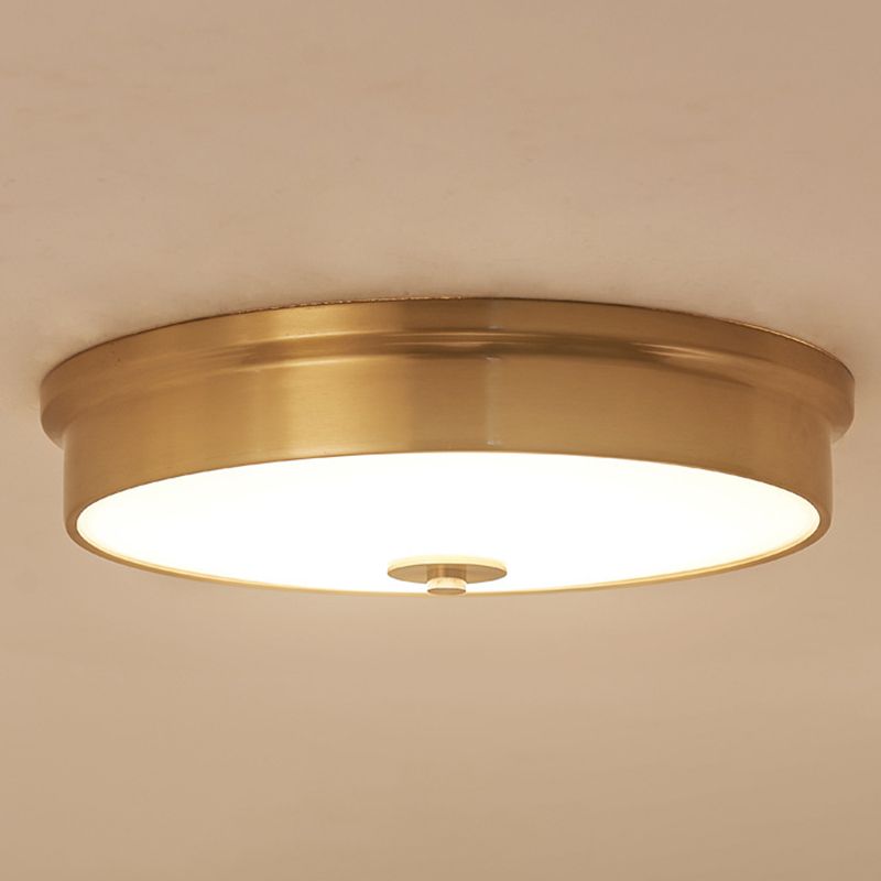 Plafonnier en verre doré de style rétro colonial, plafonnier circulaire en cuivre pour chambre à coucher