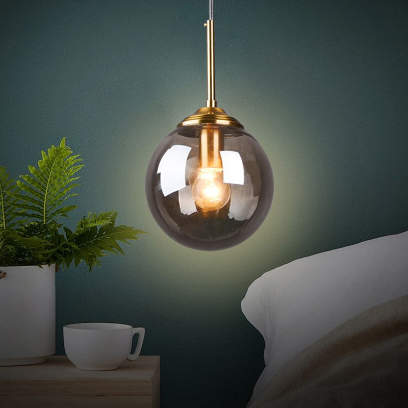 Globe Glass Hanging Lamp in Modern Creative Style Electroplate Metal Pendant Light for Dining Room