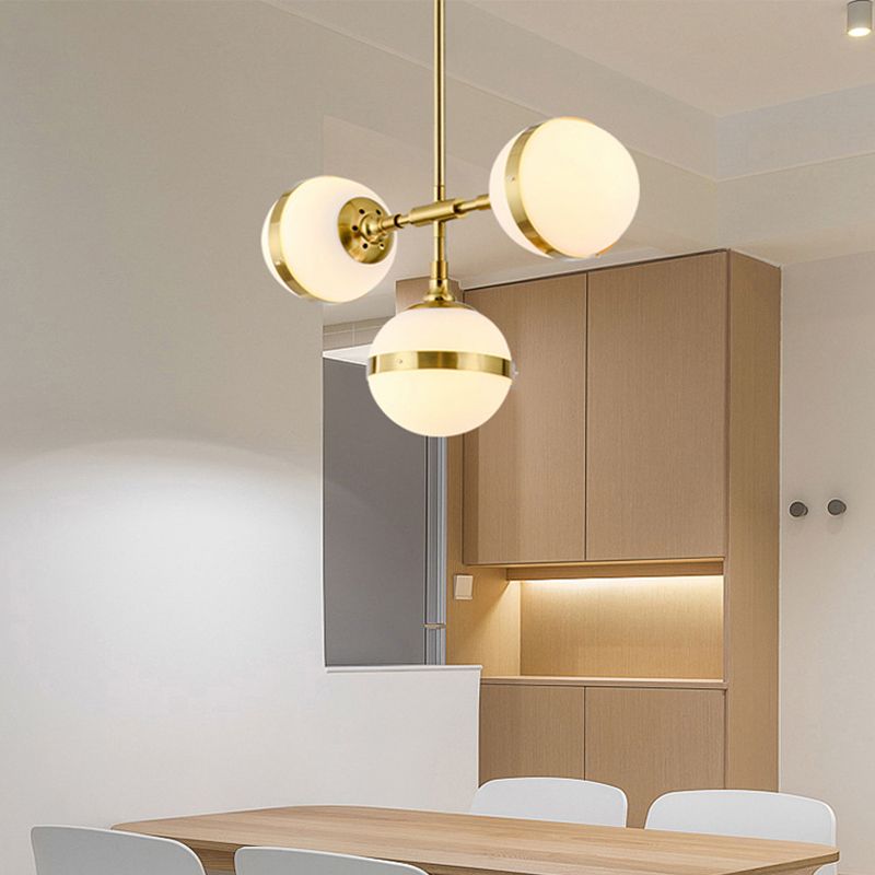 Gold Branch Hanging Lamp Kit Postmodern 3/5-Light White Ball Glass Suspension Pendant Light