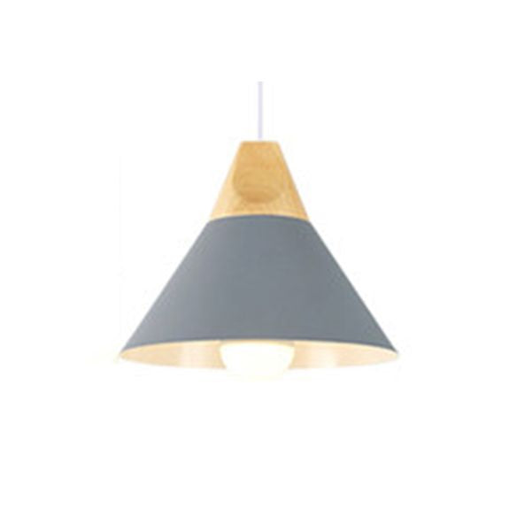 Single Head Coolie Pendant Light Modern Wood & Aluminum Black/Grey/Yellow/White Pendant Lamp for Bedroom