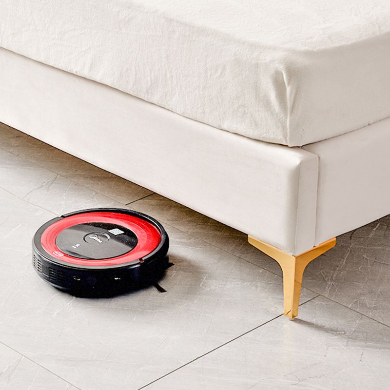 Contemporary Genuine Leather Upholstered Platform Bed White Bed Frame