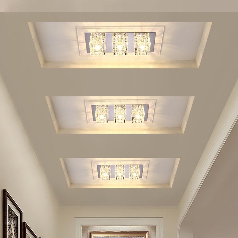 Rectangular Flush Ceiling Light Contemporary Crystal Block Corridor LED Flush Mount Lighting in Clear