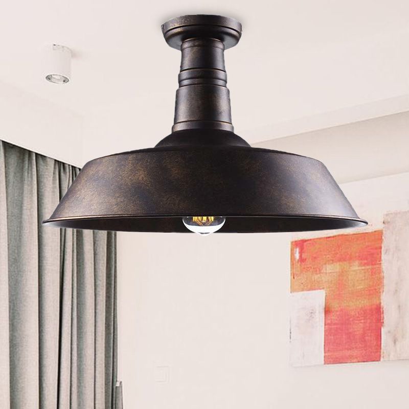 10"/14"/18" Dia Barn Dining Room Ceiling Light Fixture Vintage Style Iron 1 Light Black/White Semi Flush Ceiling Light