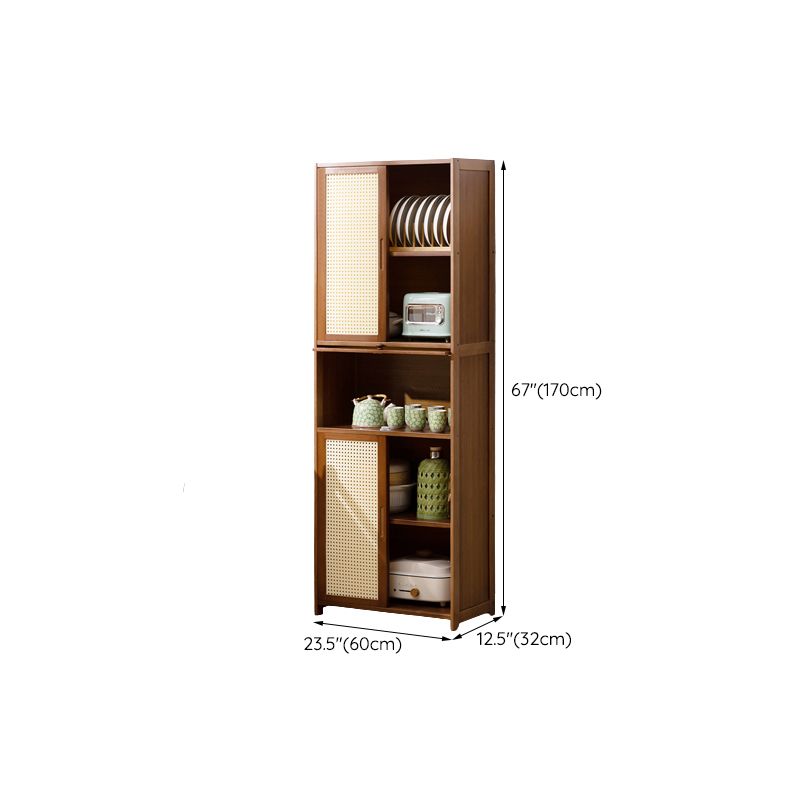 Mid-Century Modern Rectangle Cabinet with Wicker&Rattan Doors