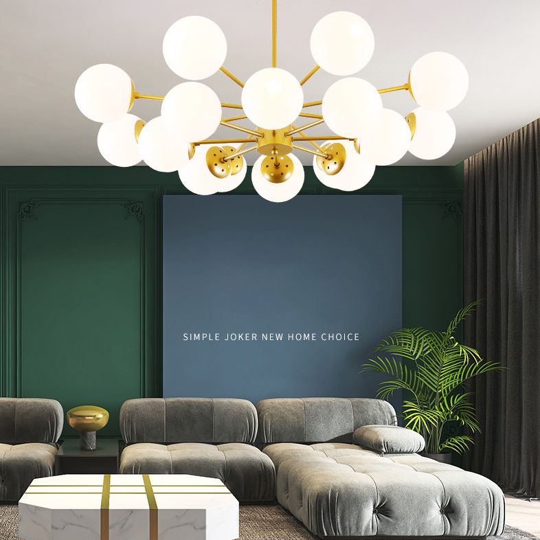 Noordse stijl eenvoud kroonluchter wit glas bol schaduw meerdere lichten suspensielamp voor woonkamer