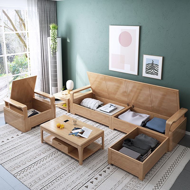 24"H Scandinavian Sectional Sofa Storage Cream Fabric Sectional