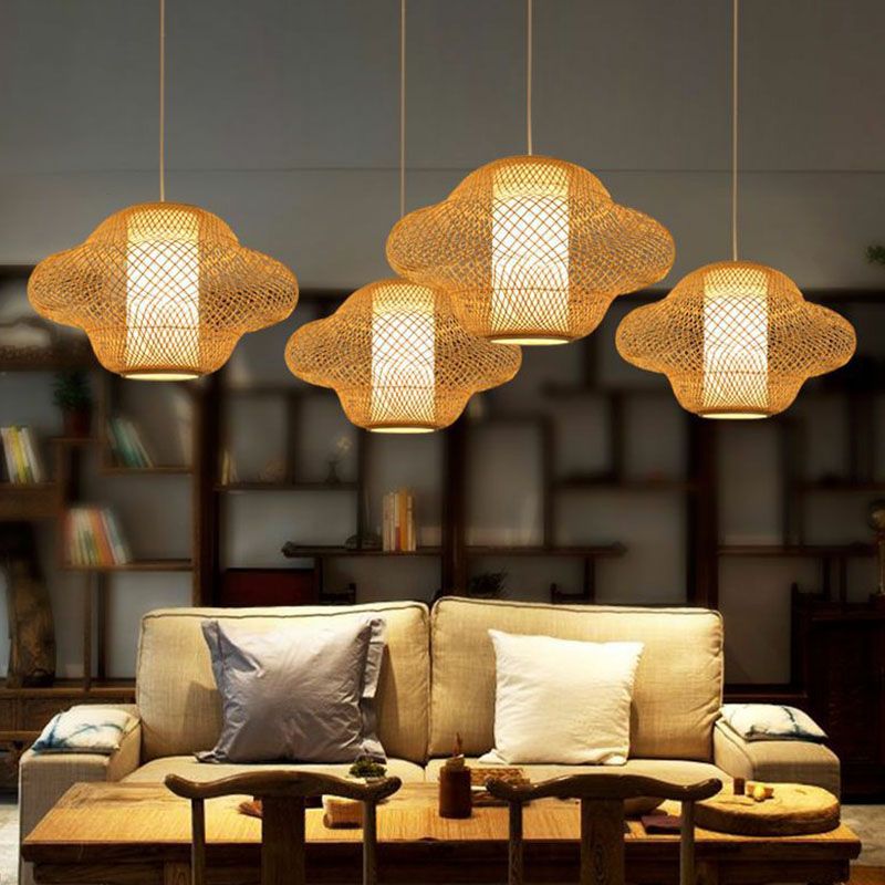 Asian Style Handwoven Suspension Lighting Bamboo 1 Head Restaurant Pendant Ceiling Light