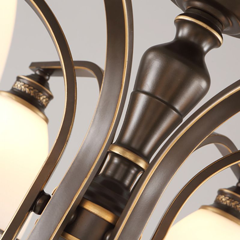 Lampe semi-encastrée en métal noir, éclairage de plafond traditionnel à plusieurs têtes avec abat-jour en verre cloche