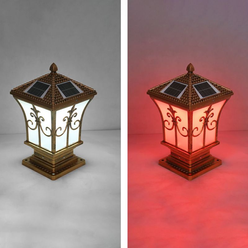 Rectangle Shape Metal Solar Pillar Lamp Modern-Style 1 Light Outdoor Waterproof Light