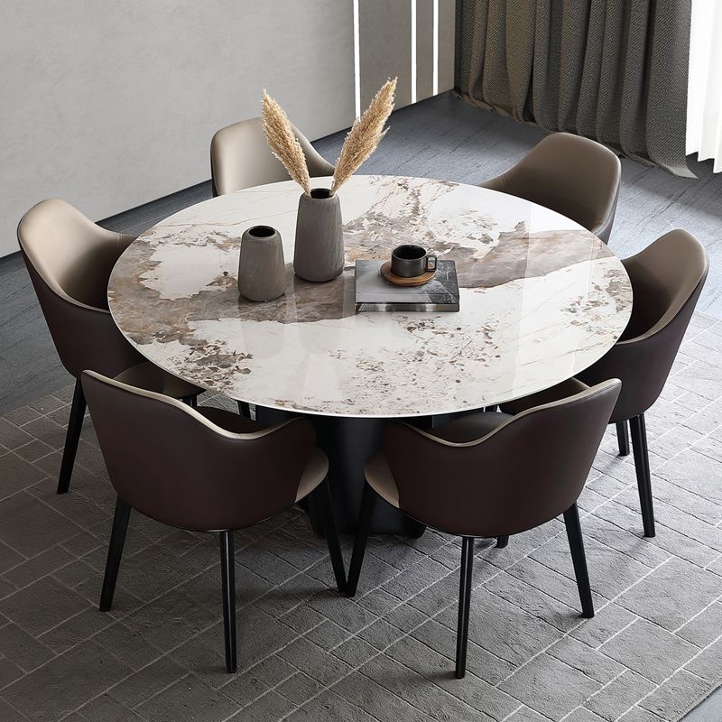 Round Dining Table Modern Stone Top Dining Table with Solid Wood Pedestal