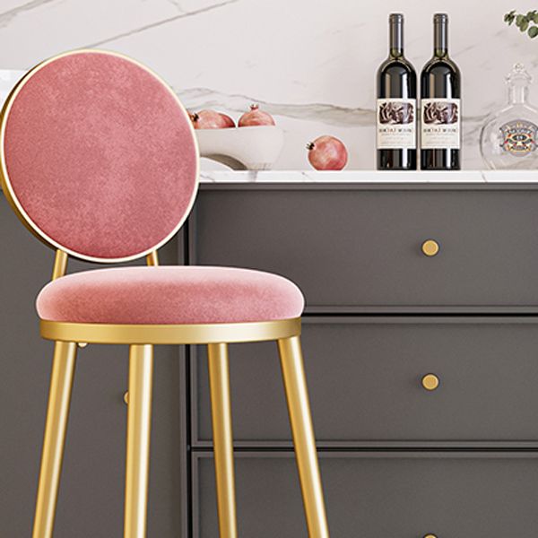 Glam Armless Backrest Counter Stool Iron Kitchenr Bar Stool with Velvet Cushion and Pedal