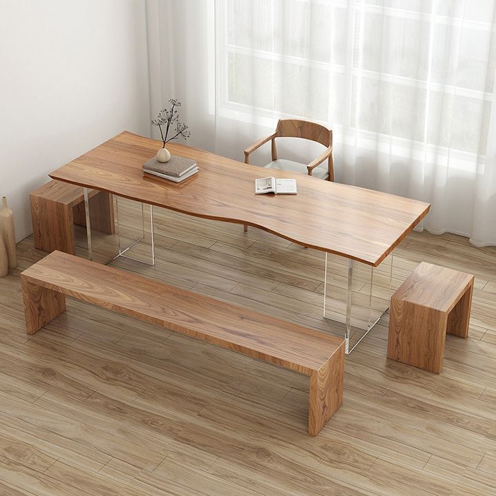 Rectangle Double Pedestal Dining Table Modern Wood Table for Dining Room