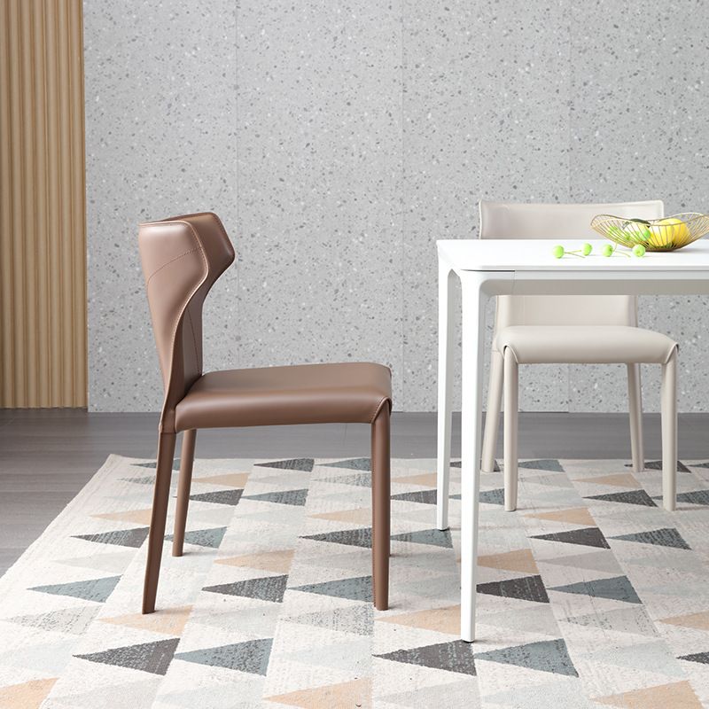 Contemporary Side Chair Solid Back Faux Leather Dining Room Chair for Indoor