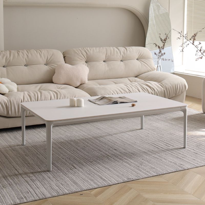 Modernism Sate Top Coffee Table Rectangular 4 Legs Cocktail Table in White
