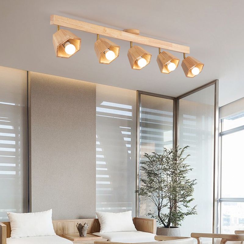 Modern Ceiling Track Light Multi - Head Solid Wood Ceiling Flush Mount