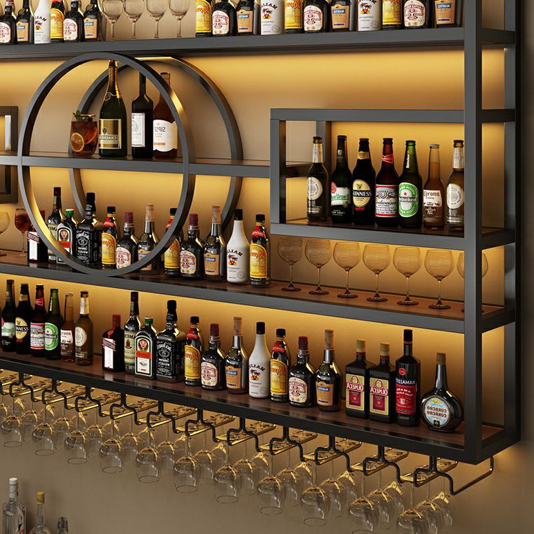 Wall Mounted Wine Rack Metal Modern Wine Bottle & Glass Rack for Bar