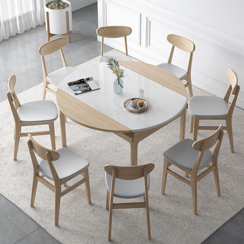 Modern Dining Round Table Stone Table with Wooden Legs for Home