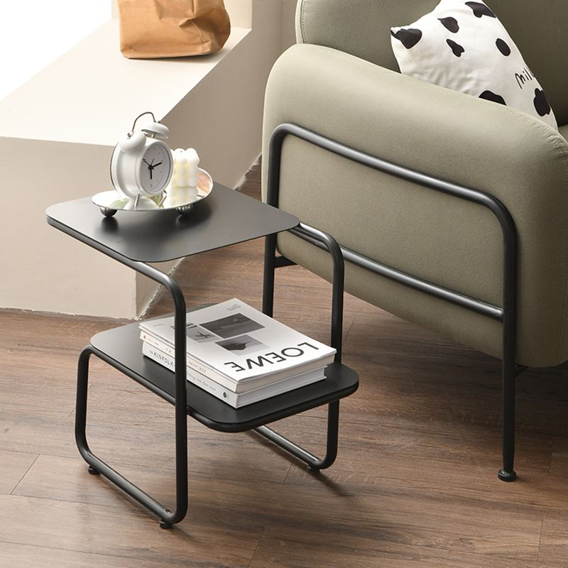 Modernistic Sled Base Side Table Rectangular Metal Top End Table with Shelf