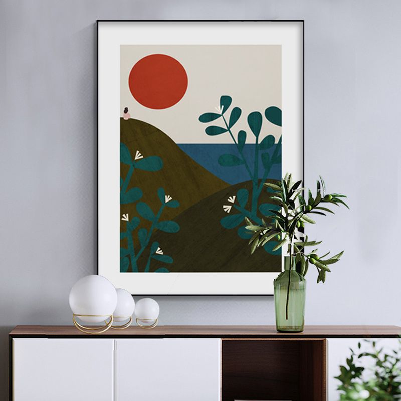 Sunrise Mountain Scene Wall Art Set Brown Scandinavian Style Canvas for Family Room