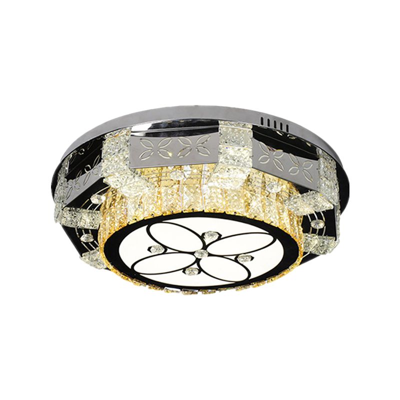 Stainless-Steel Round Ceiling Mounted Light Modern K9 Crystal LED Flush Mount Fixture with Twisted/Oval Pattern