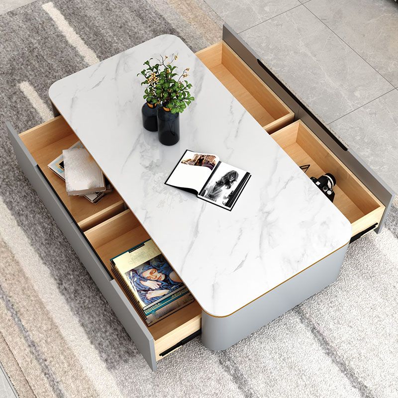 Rectangular Slate Coffee Table Contemporary Simple 4 Drawers Cocktail Table in White