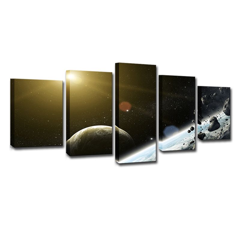 Black Sci-Fi Wall Art Sun Shines on Meteorite and the Earth Canvas Print for Home