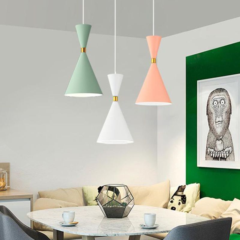 Macaron Style Hanging Light Fixture 1-Light Pendant Lamp with Metal Shade for Bedroom