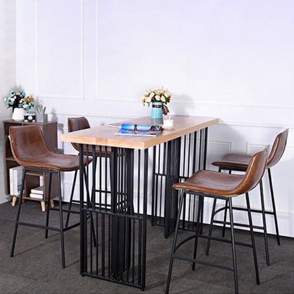 Natural Finish Pine Wood Top Bistro Table with Metal Double Pedestal