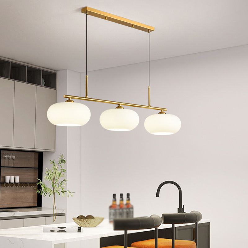 Modern Style Drum Shade Island Pendants 3 Lights Glass Pendant Lights for Dining Room