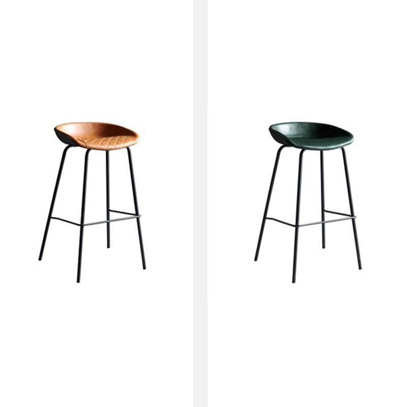 Contemporary Metal Barstool Leather Fabric Counter Stool with 4 Legs