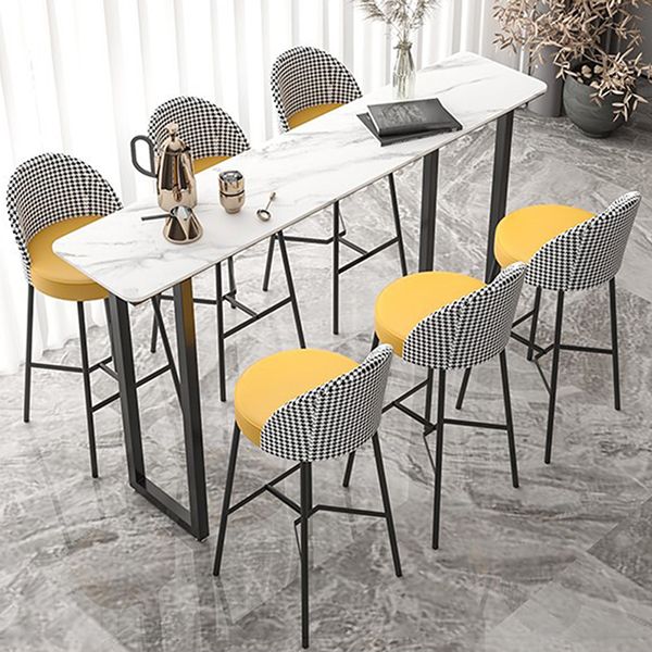 Contemporary Pub Table with Sled Polished Finish Stone Top Bar Table