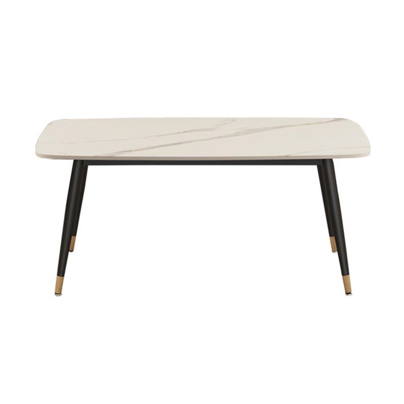 Contemporary Rectangular White Stone Dining Table with Steel Legs